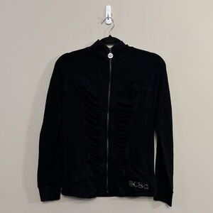 BCBG MaxAzria black ruched full zip up Y2K studded sweater